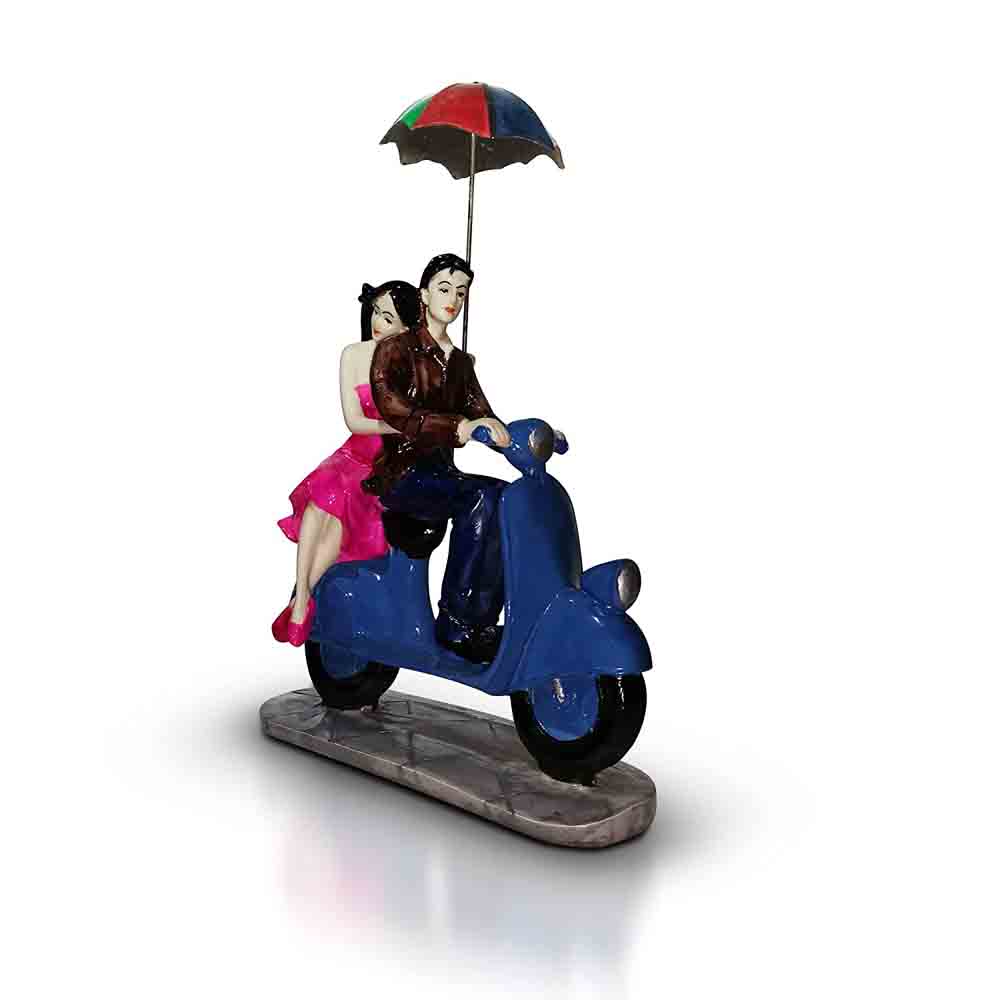 Love Couple Sitting on Scooter with Umbrella Statue Online